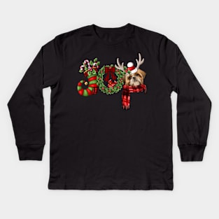 Christmas Joy Dwarf Stocking Reindeer Shih Tzu Kids Long Sleeve T-Shirt